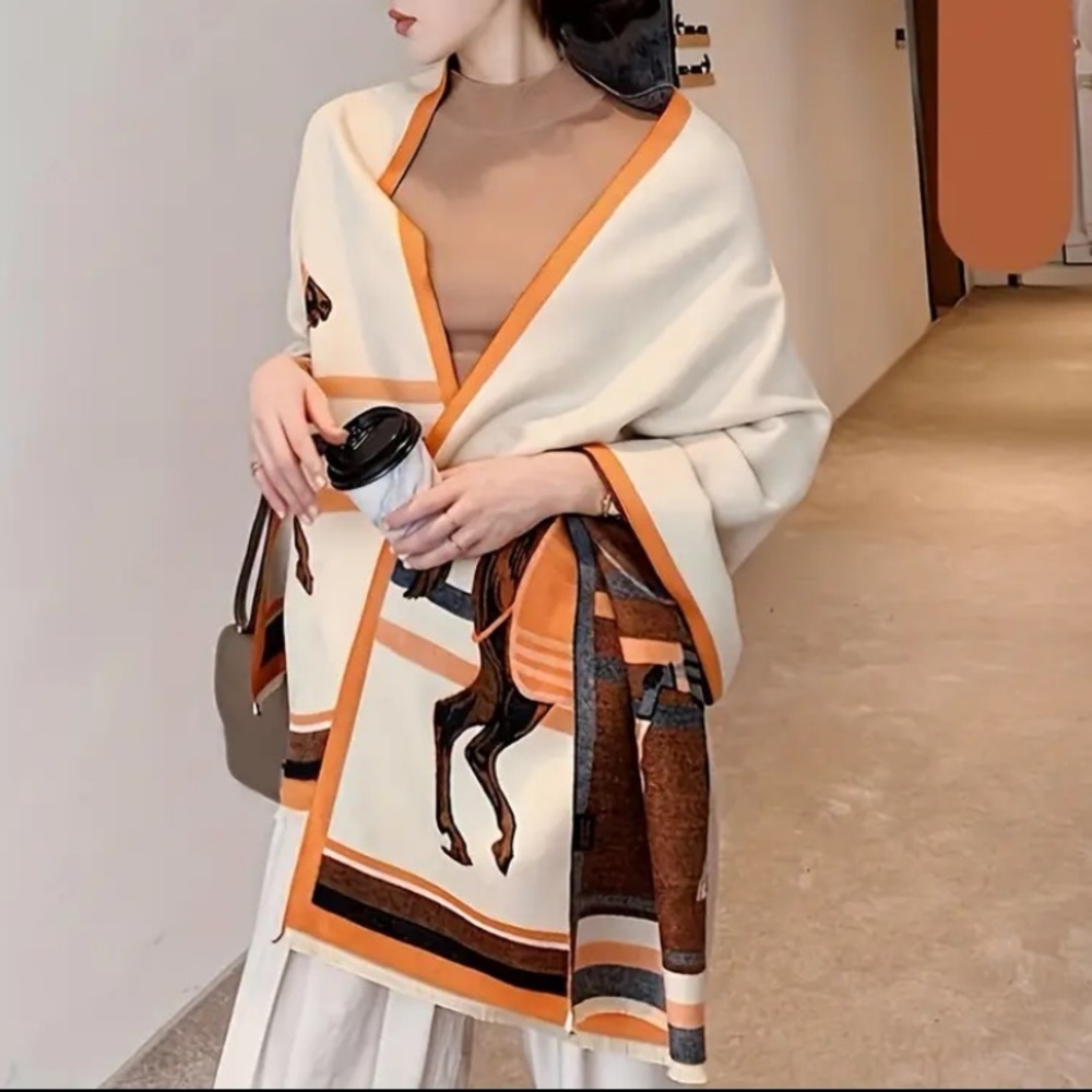 Equestrian Style Warm Scarf / Cashmere-Like Wrap